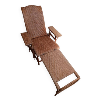 Vintage wicker and rattan chaise longue, deckchair