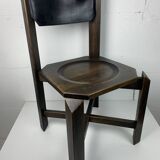 Set of 4 architectural brutalist dining chairs in beech wood, 1970s