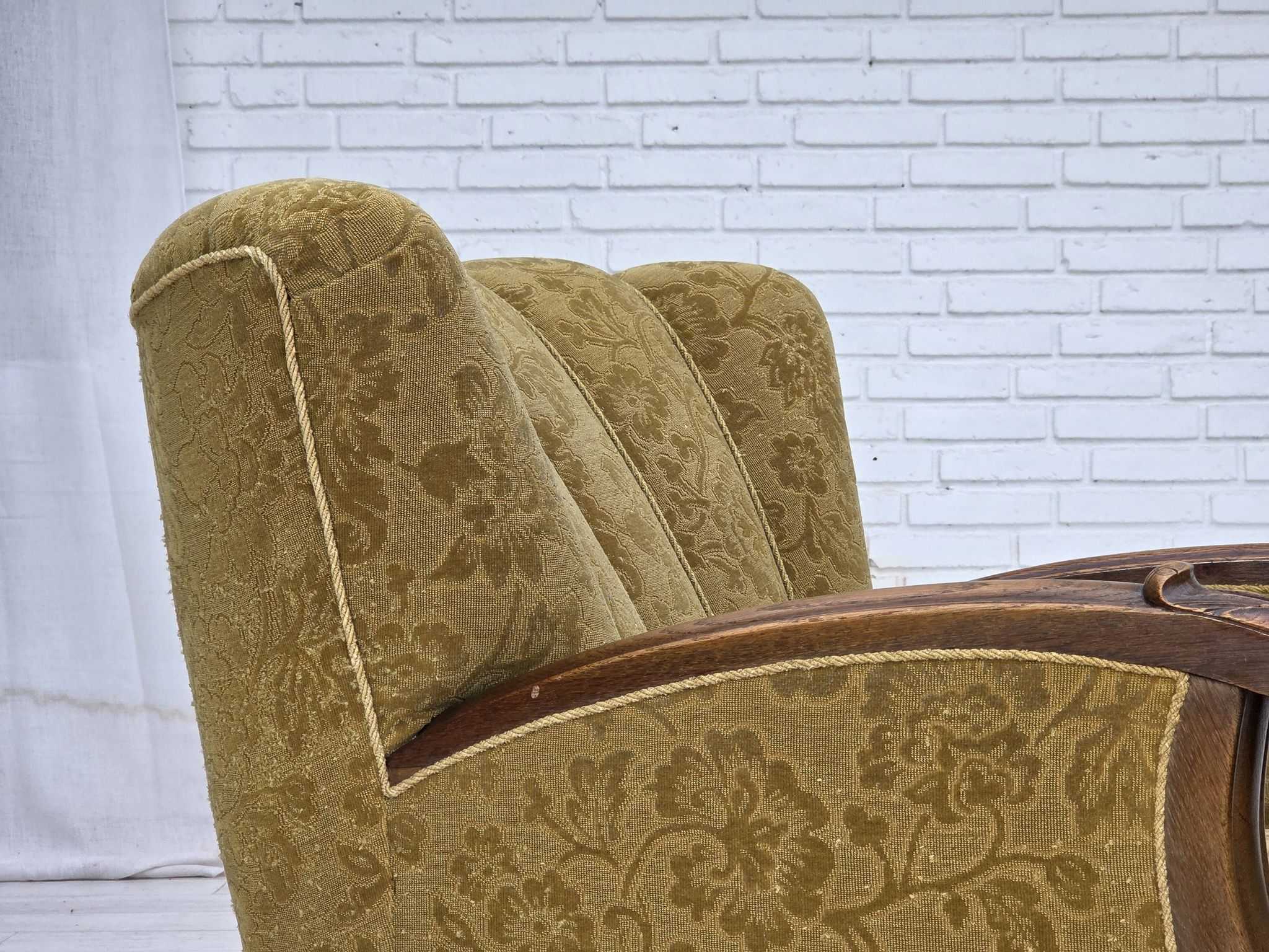 Fauteuil danois en laine et chêne massif, années 1960