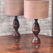 pair of 1960s Scandinavian lamps in solid varnished wood and veneered lampshades