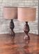 pair of 1960s Scandinavian lamps in solid varnished wood and veneered lampshades