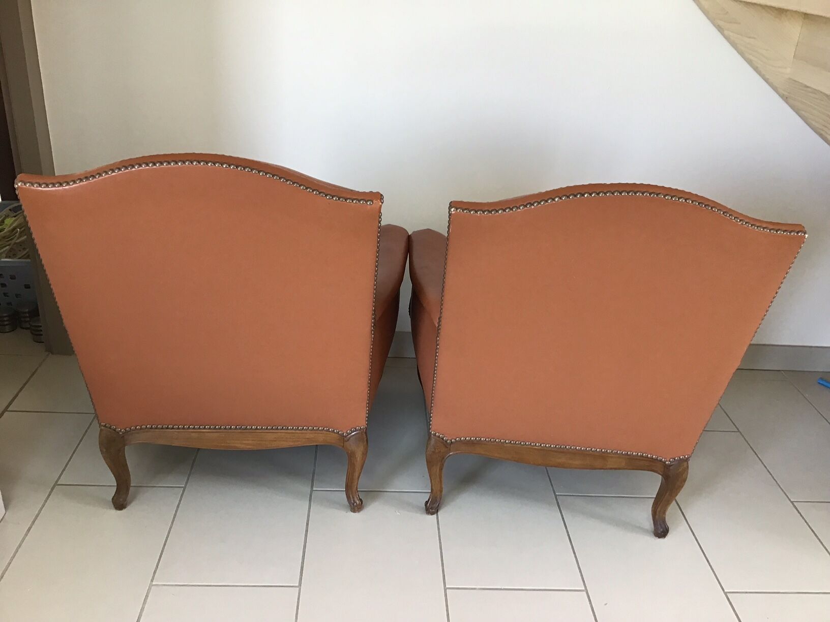 Louis VX style leather armchairs