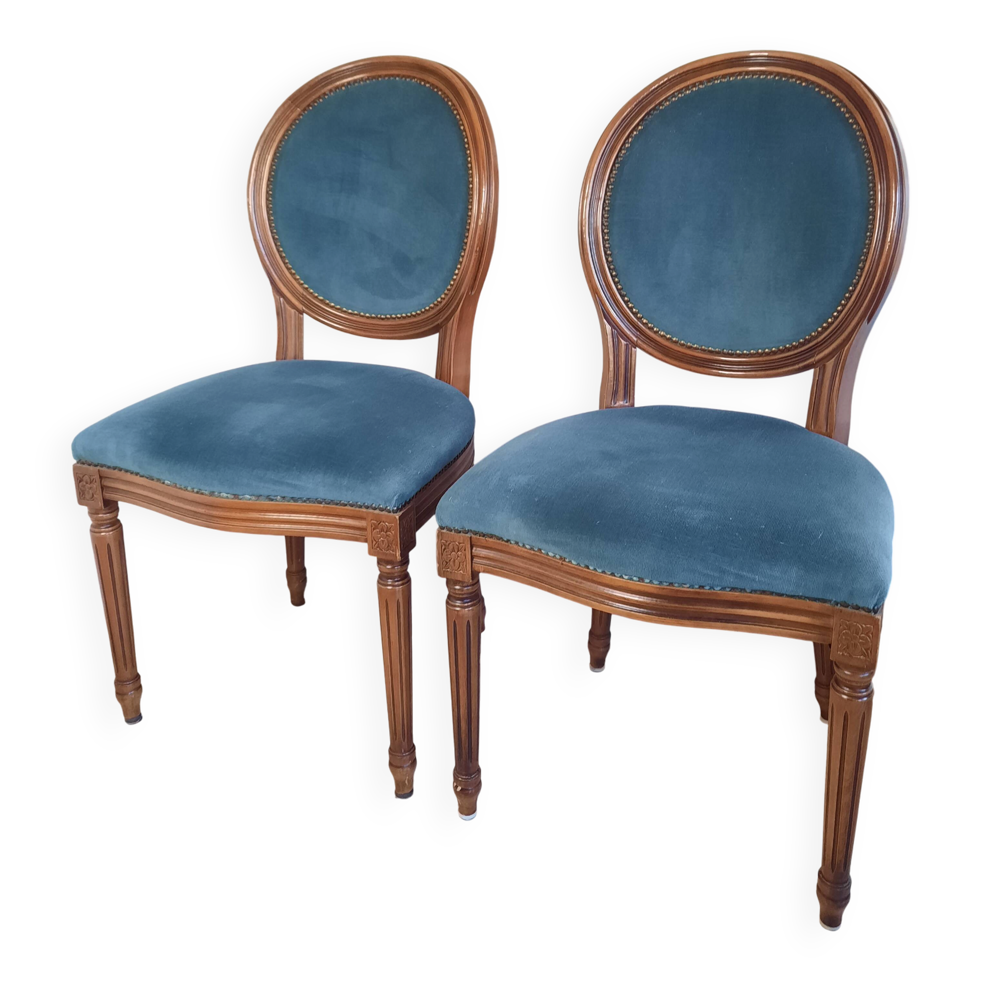 Pair of blue velvet medallion chairs
