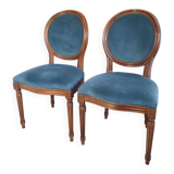 Pair of blue velvet medallion chairs