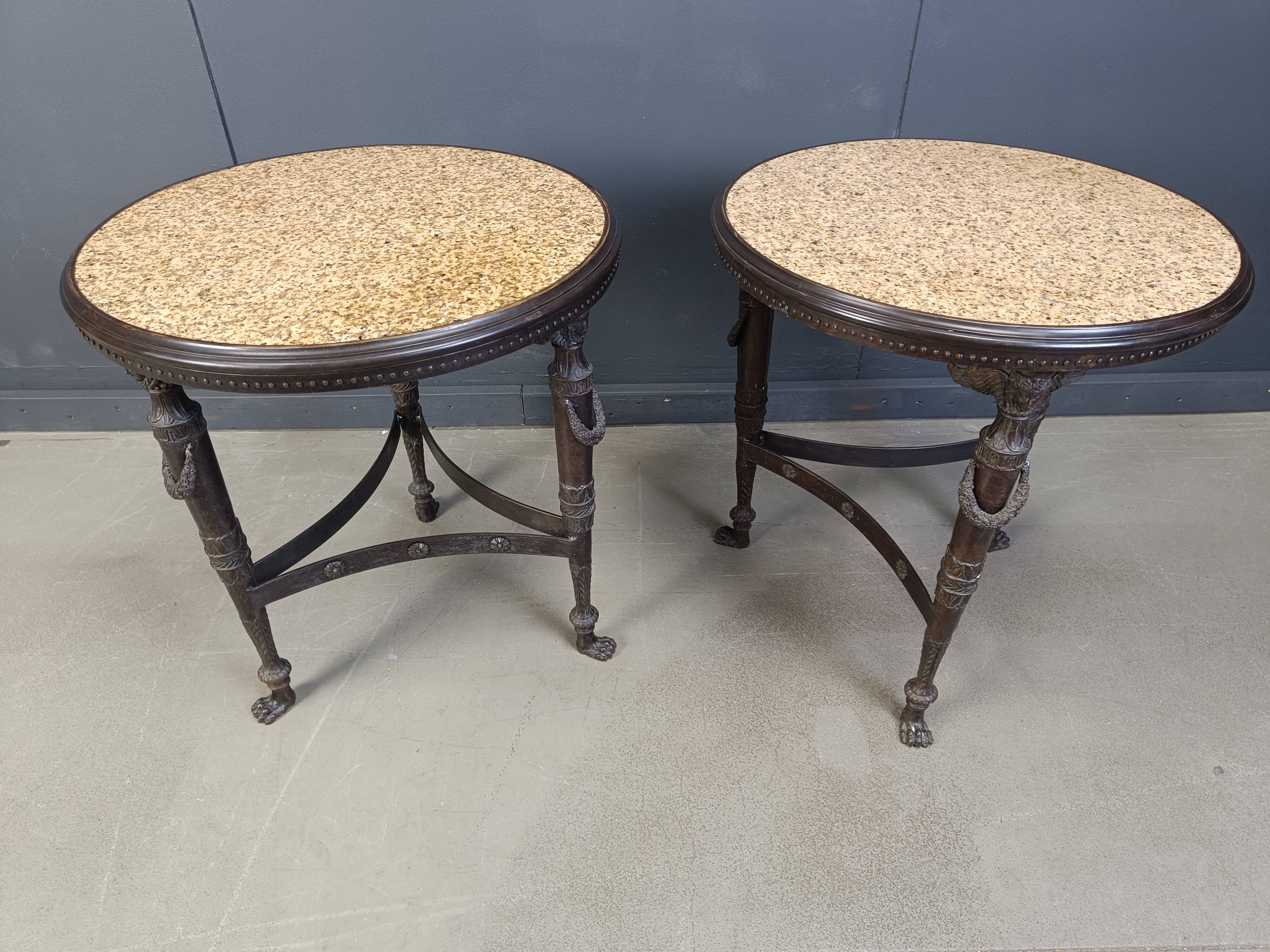 French Empire style marble and bronze side tables, 1950s