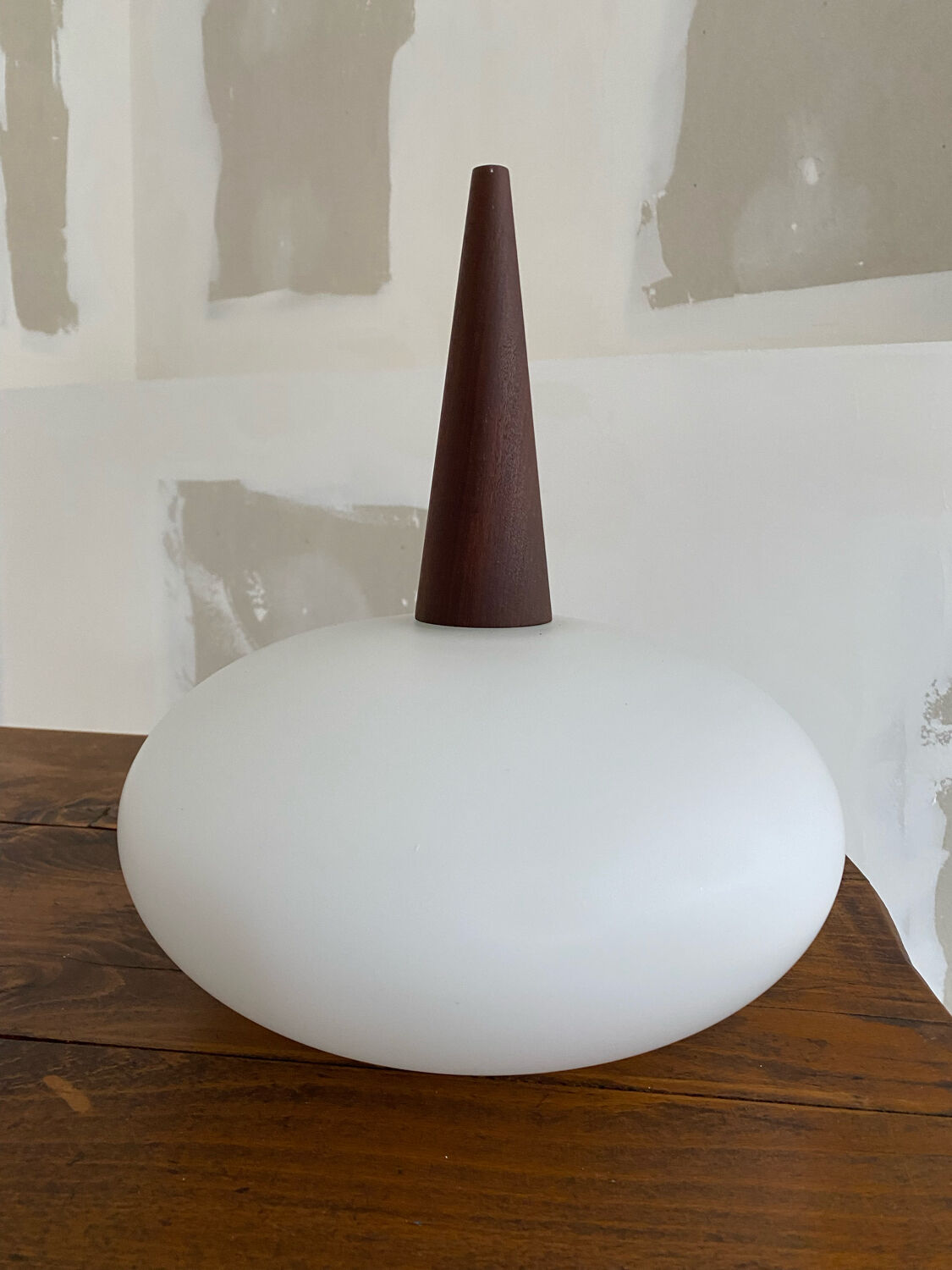 Louis Kakff teak and opaline pendant lamp