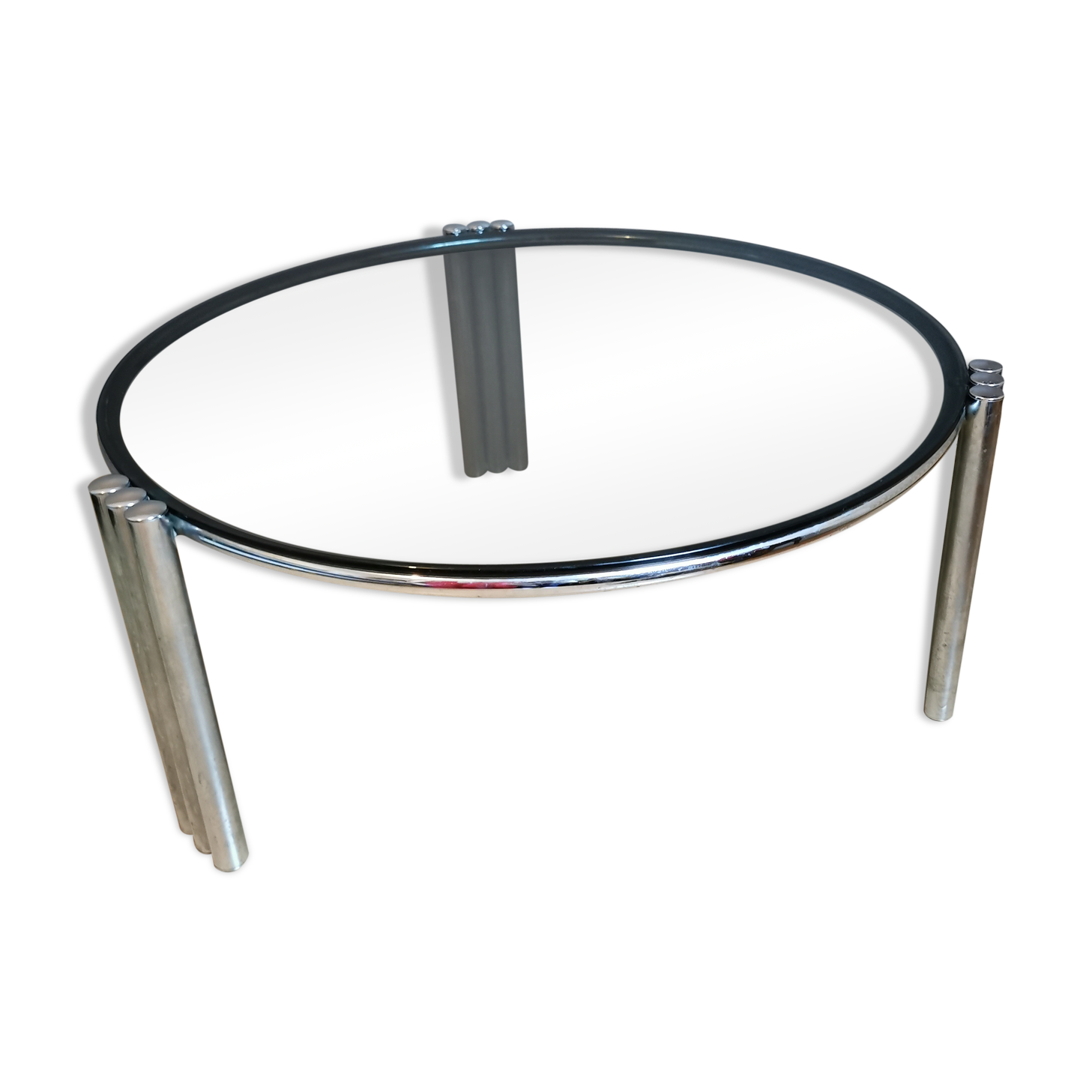 Table basse verre fumé et pieds chromés