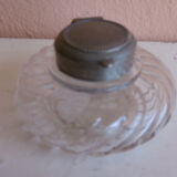Old spiral glass inkwell with metal cabochon early XXth century