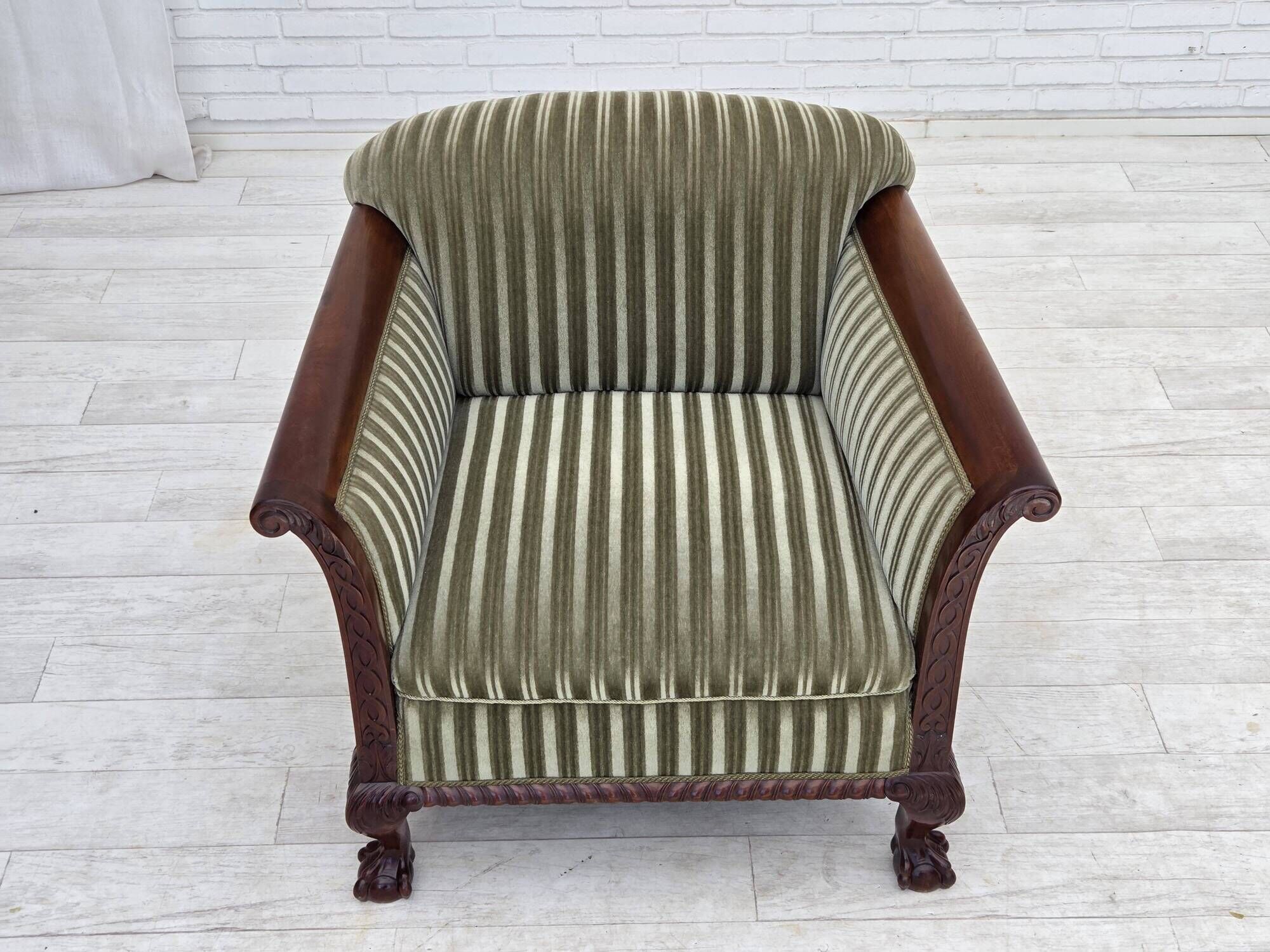 1950s, Danish armchair, furniture velour, teak wood.