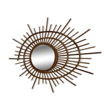 Vintage 1960s sun mirror rattan wicker ORTF spiral design - 68 x 52 cm