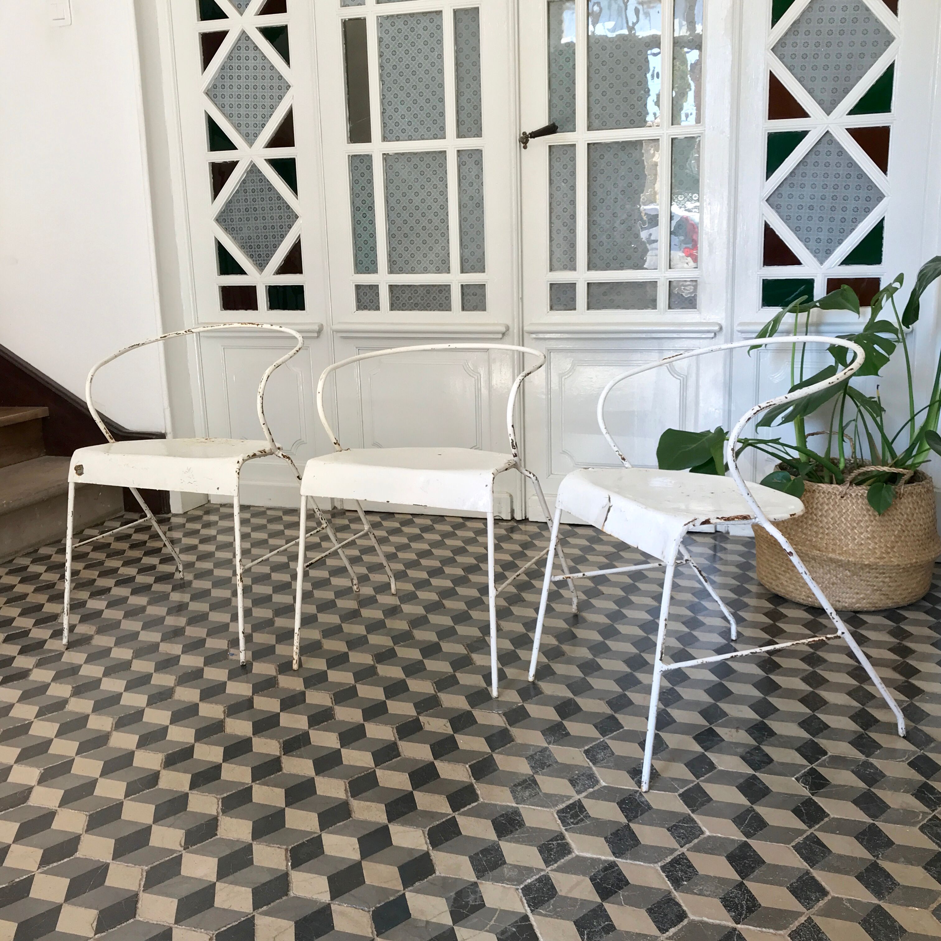 White metal chairs