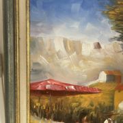 Old Oil Painting Canvas Landscape Peasant Work Provence