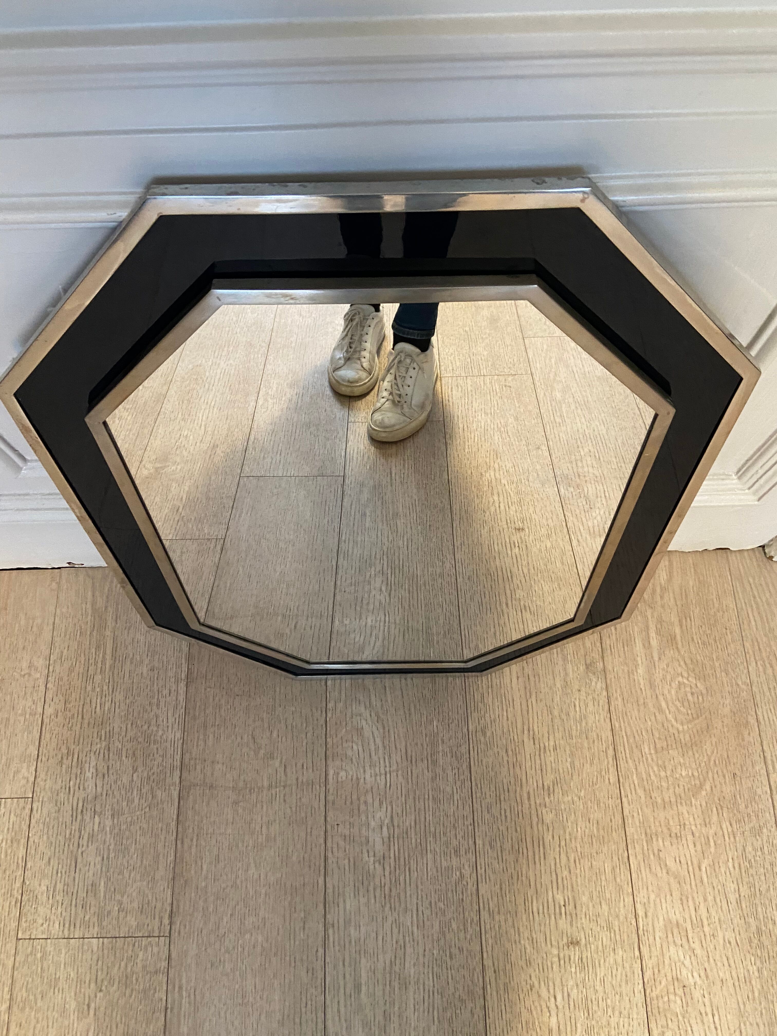 Chrome and blue lacquer mirror, 1970s