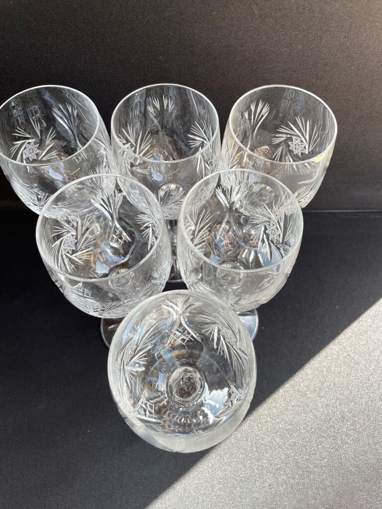 Cristal de Bohème - Verres à eau ou à vin (6) - Moderne milieu de siècle - Cristal taillé main