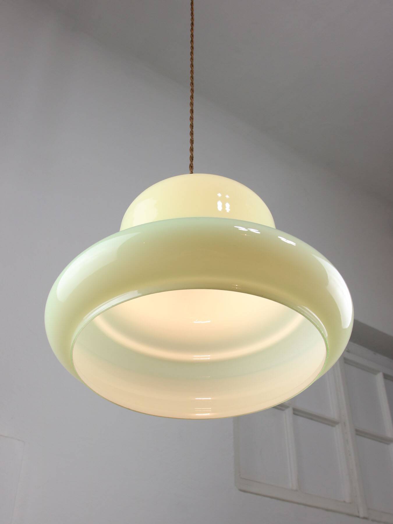 Mid-Century Italian Brass and Green Glass Pendant Lamp, 1960s