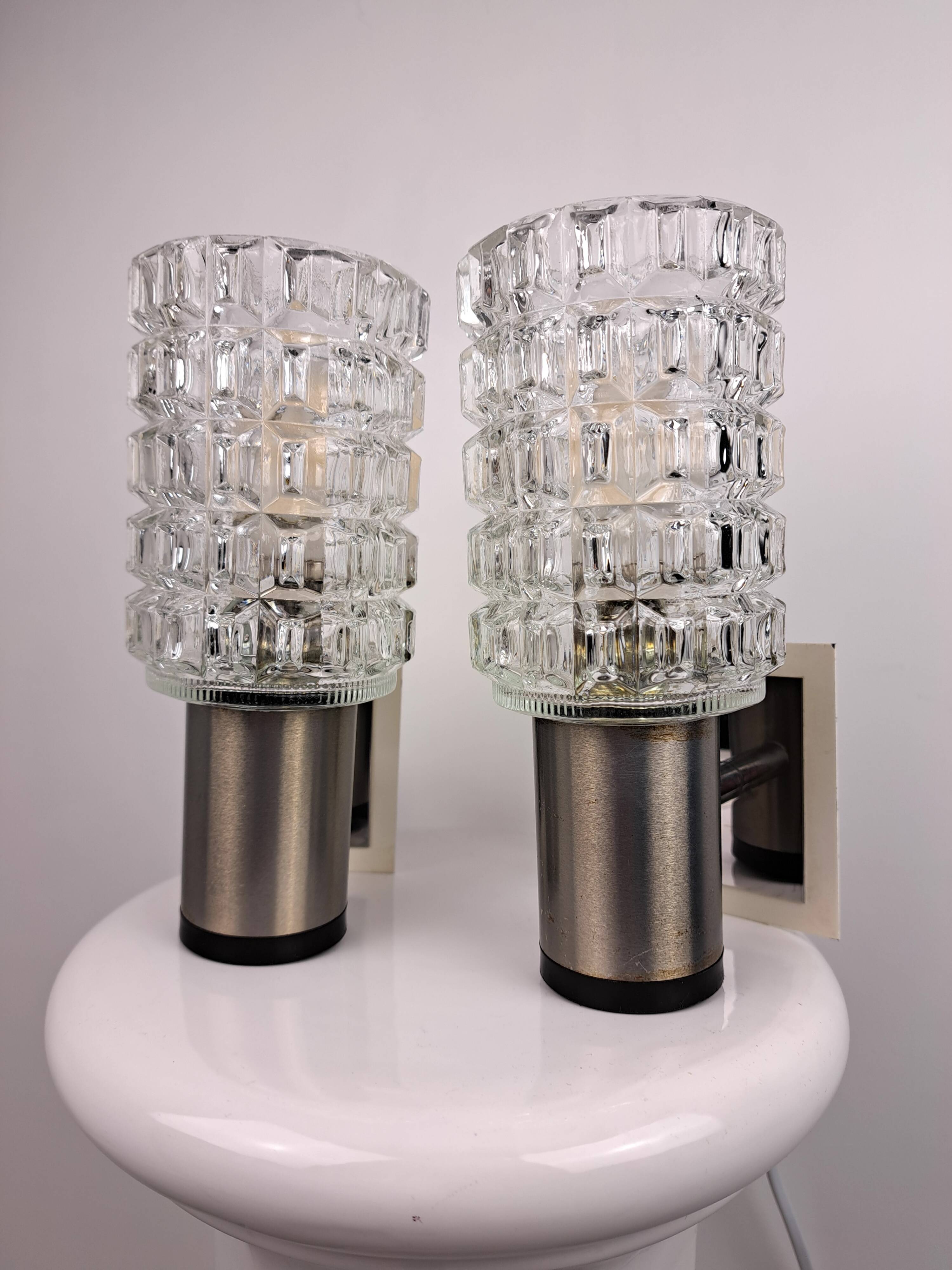 Pair of 70s glass wall lamps by Targetti Sankey