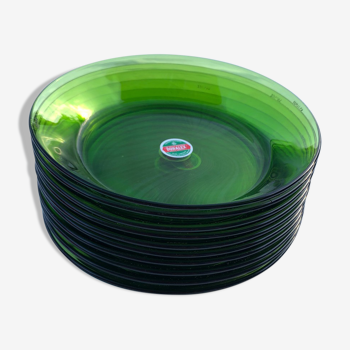 Lot 10 Duralex green glass plates