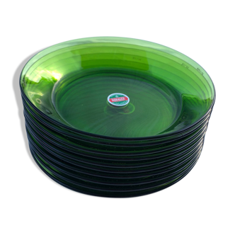 Lot 10 Duralex green glass plates
