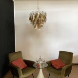 Lustre vintage italien de Murano - Mazzega - 41 "rondini" verre ambré