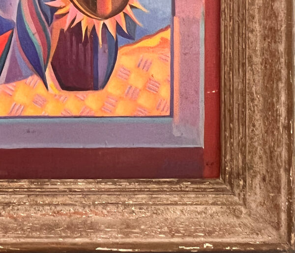 Huile sur panneau de Sarres - fille a la pastèque