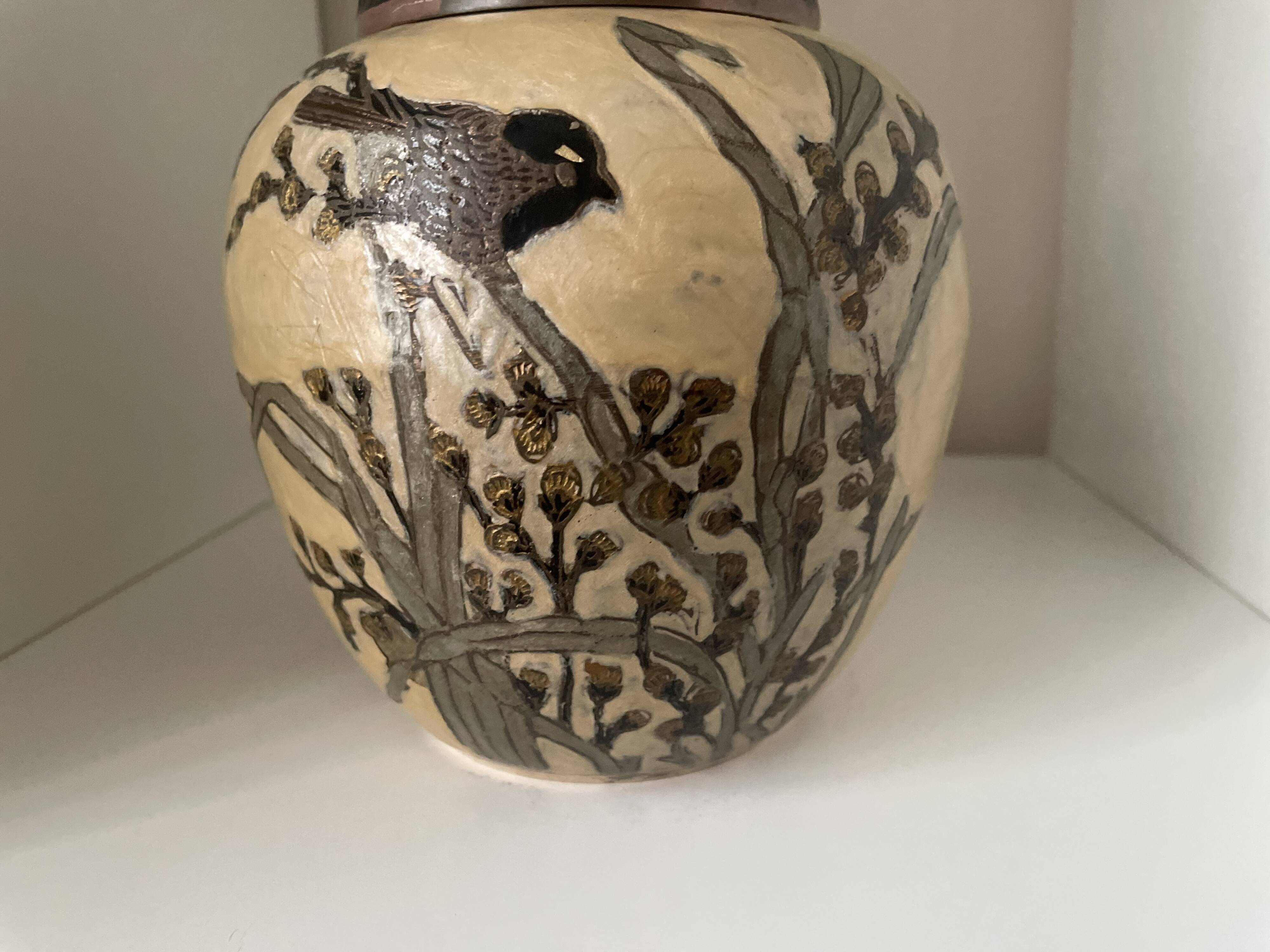 Enameled brass lidded pot