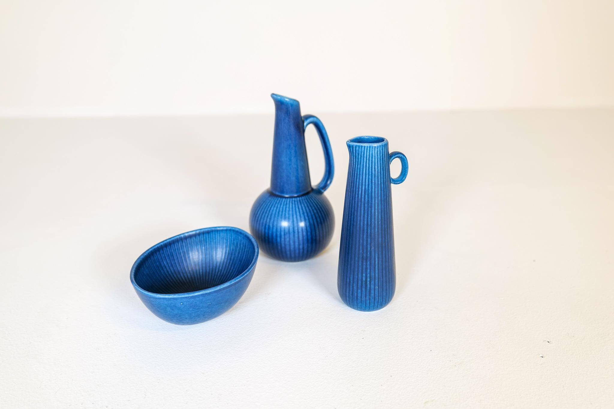 Mid-century modern set of 3 vases and bowl Rörstrand Ritzi Gunnar Nylund