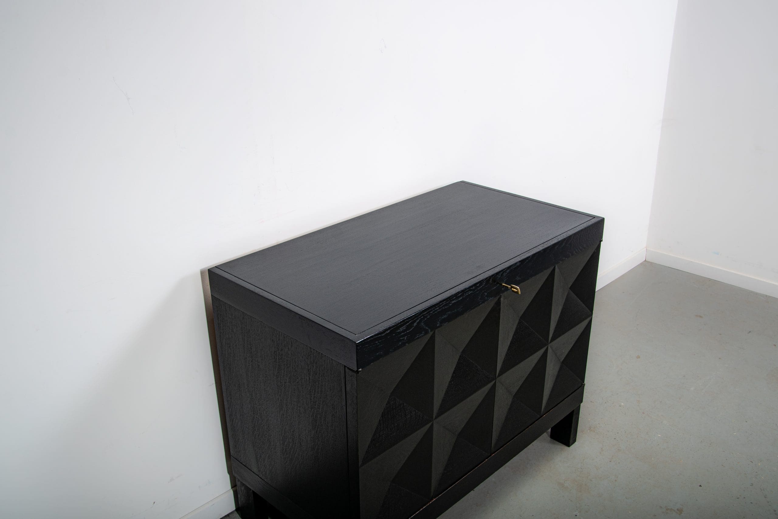 Ebonized brutalist bar cabinet by J. Batenburg for MI Belgium, 1960s