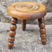 Set of rustic chairs and stools in carved oak, vintage, 1950s.