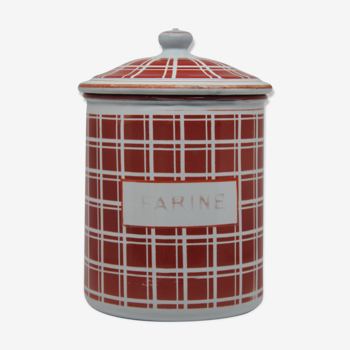 Red and white tiled flour ceramic pot