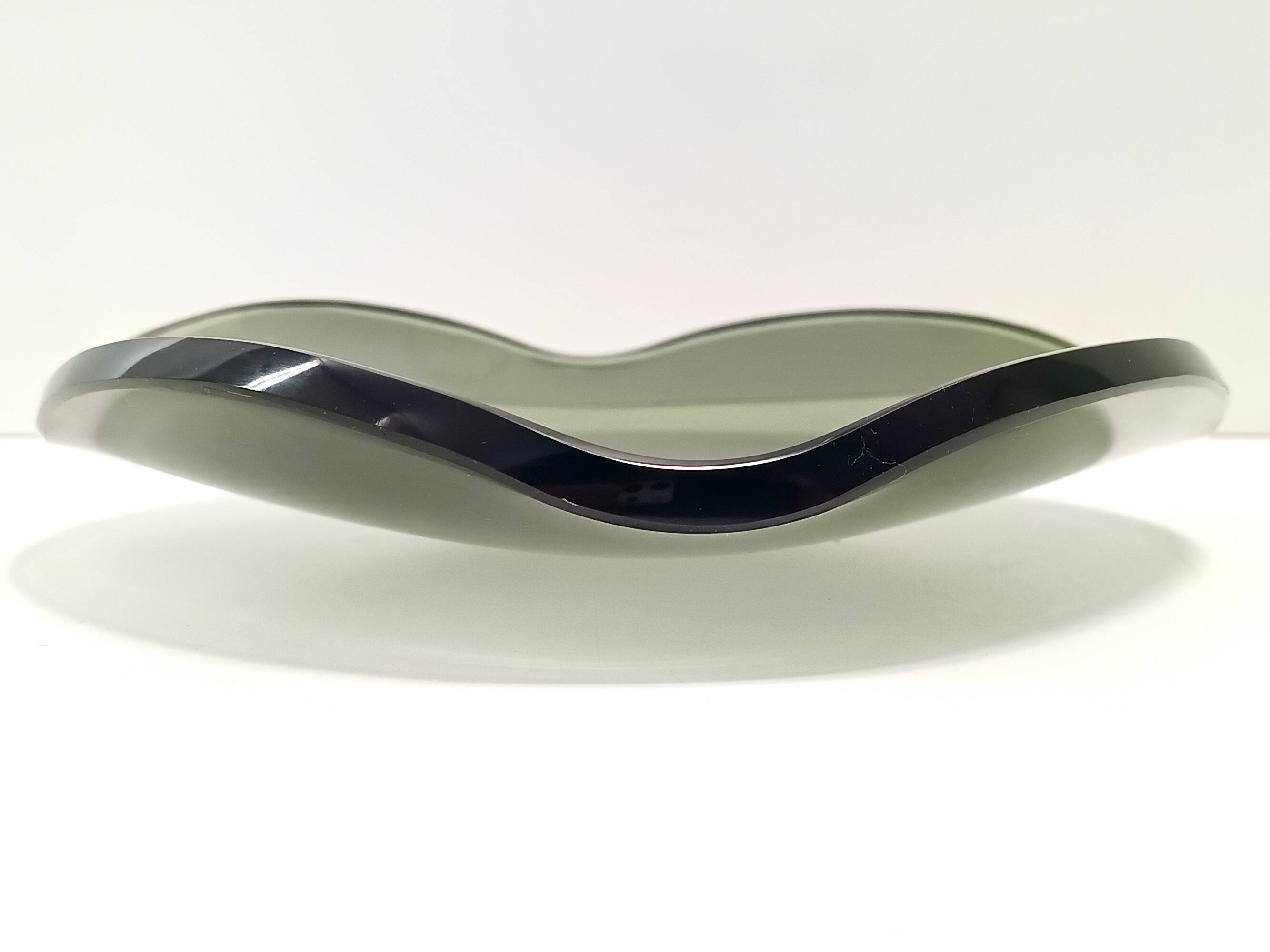 Thick Dark Green Glass Centerpiece / Trinket Bowl attr. to Fontana Arte, It