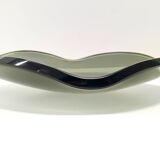 Centre de table / bol à bibelots en verre vert foncé épais, attribué à Fontana Arte
