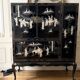 Cabinet meuble Télévision en laque noire et or