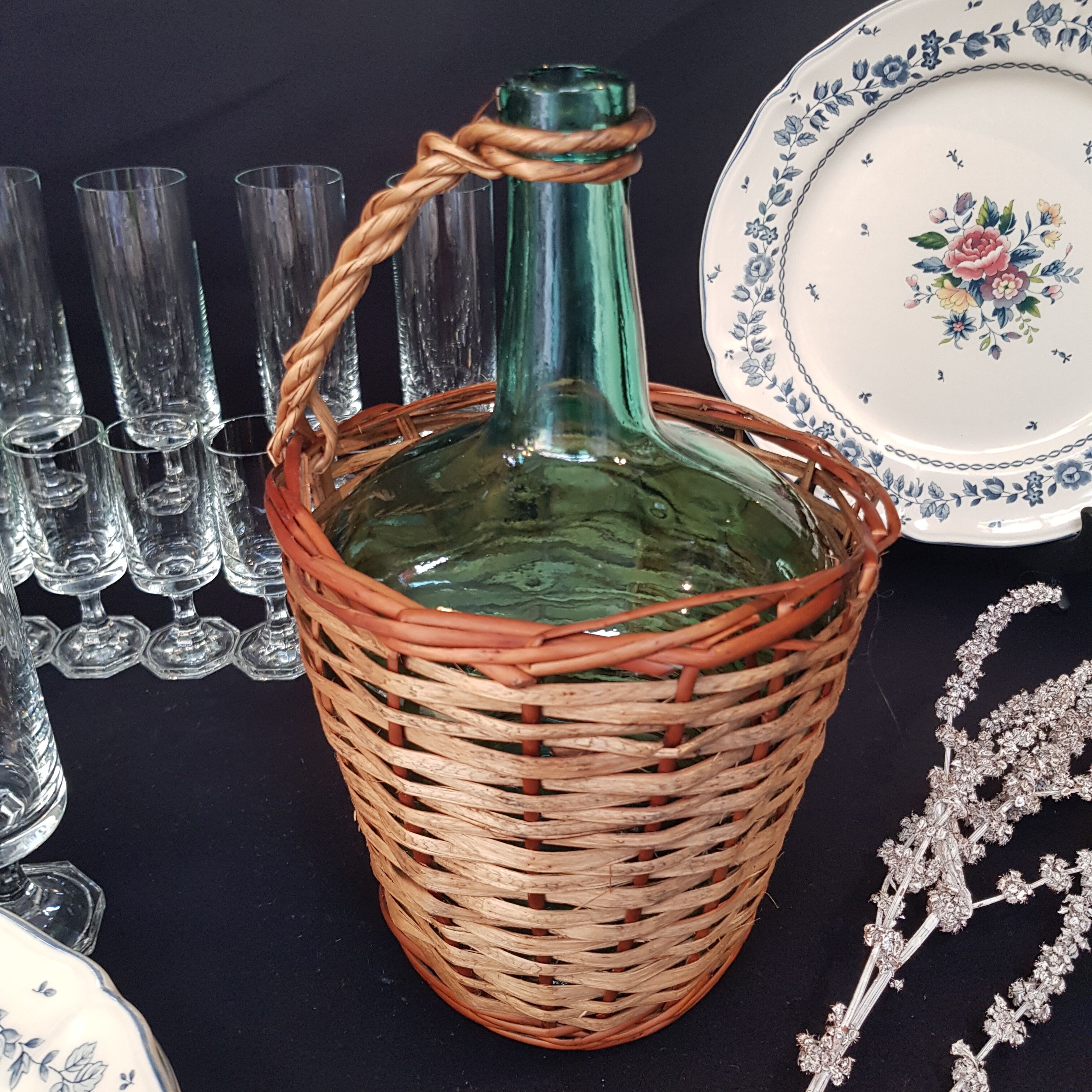 glass and rattan bottle