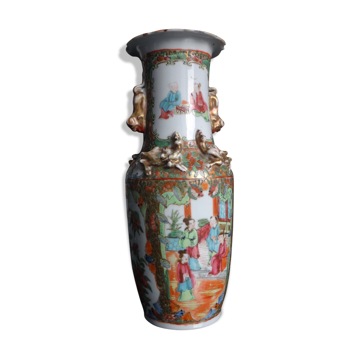 Porcelain vase Chinese fo dog 26cm China pink family Canton XIX