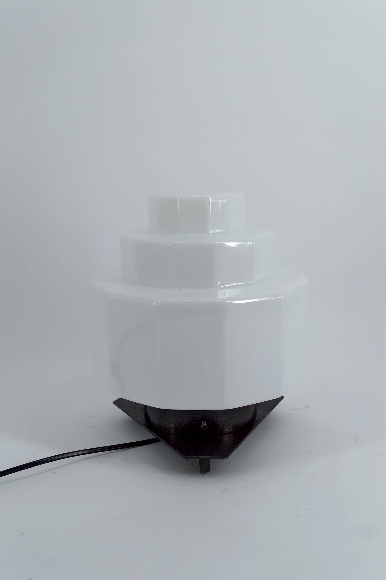 Art Deco Steamline Modern Lamp, circa 1930 – Opaline glass and wrought iron