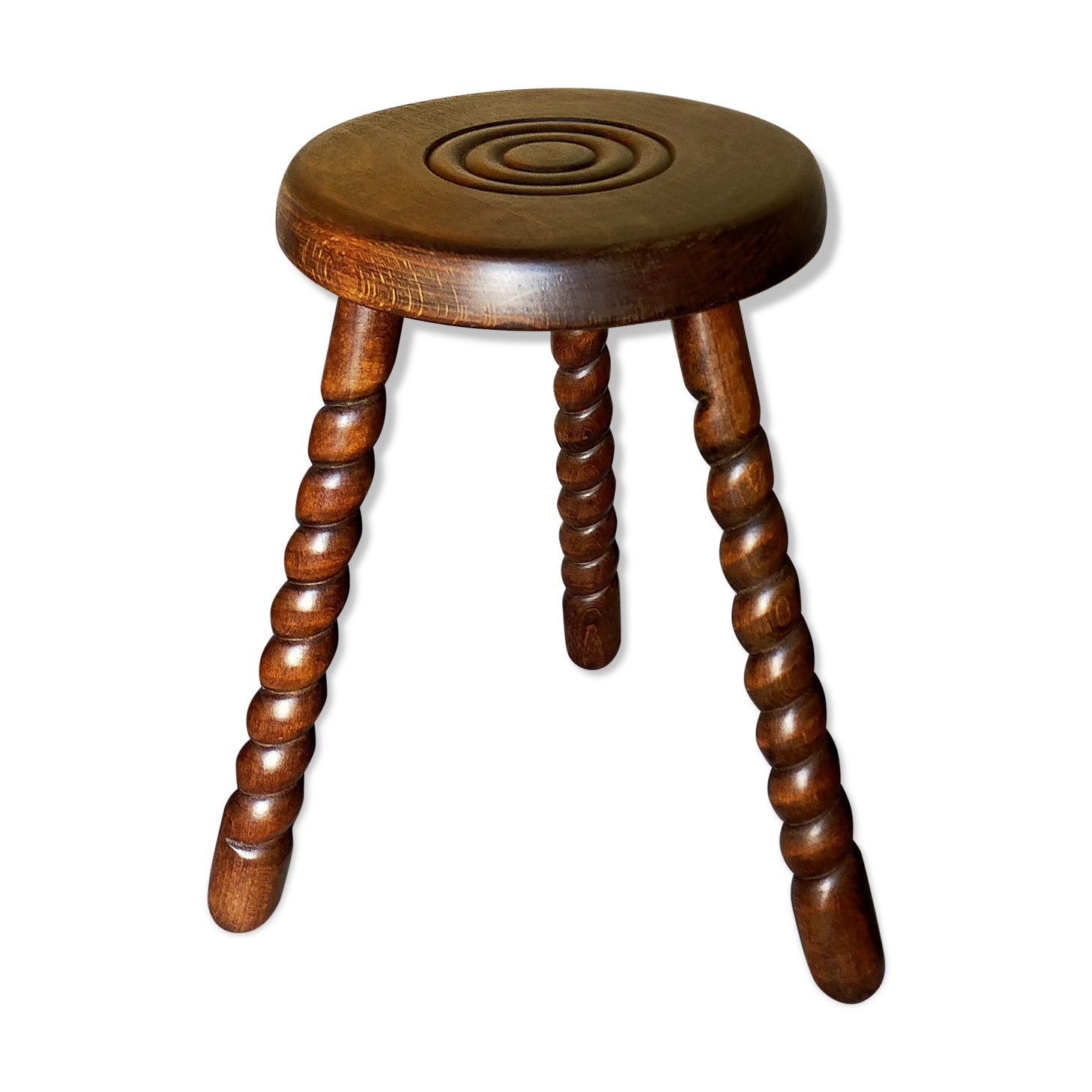 Vintage tripod stool in solid wooden twisted feet