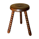 Vintage tripod stool in solid wooden twisted feet