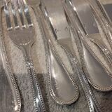 6 fish cutlery pieces, 12 pieces, silver-plated metal, Christofle silversmith, Perles