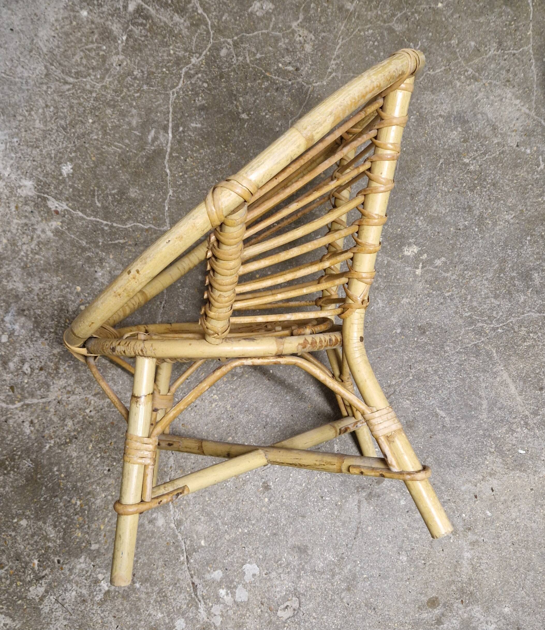 Fauteuil enfant en rotin années 1970
