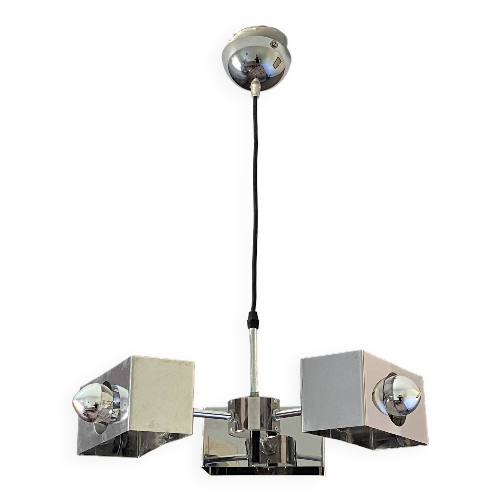 Space age pendant light. 1970. Chrome steel.