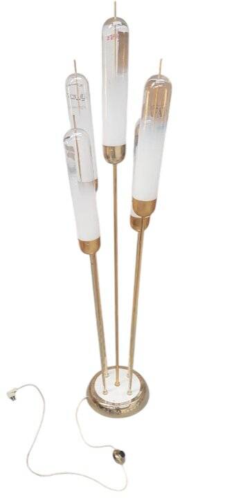 Lampadaire en verre de Murano de style Mid-Century Modern en laiton par Mazzega