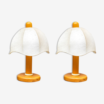 Pair of lamps in wood, cocoon, plastic by Licht Studio Italia Anni '60