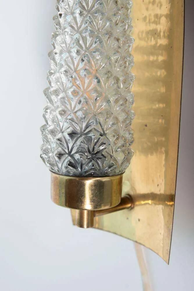 Vintage glass wall sconce from the 1960s in brass, mid-century light.