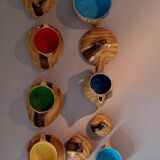 13-piece coffee service in faux wood Granjean Vallauris 1960.