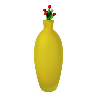 Yellow satin vase in Murano glass, Italy, 1980s