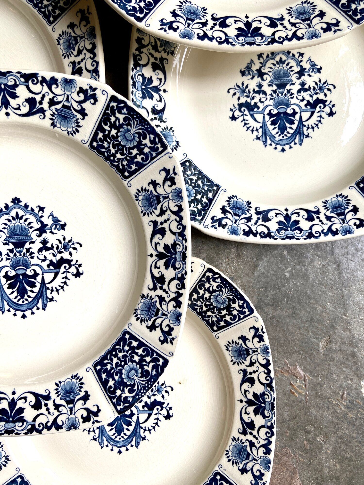 6 Gien hollow plates in iron earth, service "Blue Ibis" late nineteenth century