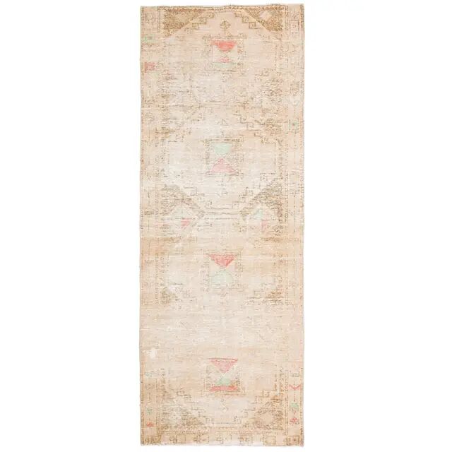Vintage Turkish Hand-Knotted Wool Cotton Beige Runner Rug 111x305