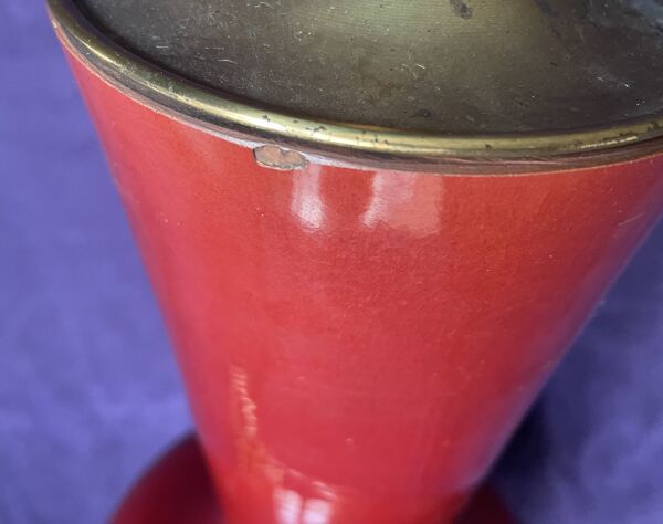 Vase balustre XIXe porcelaine sang de bœuf lampe à poser