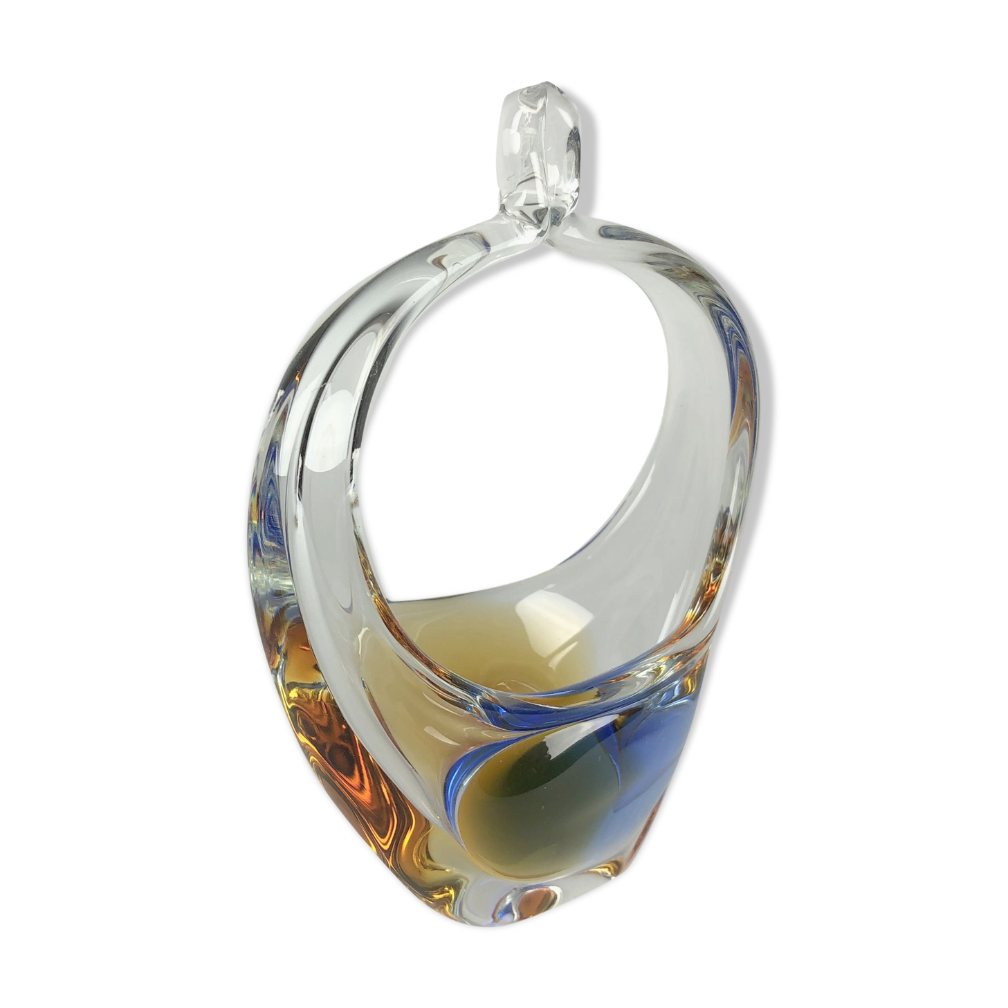 Art Glass Basket by O. Lipa and L. Metelak,  Moser, Czechoslovakia, 1970's