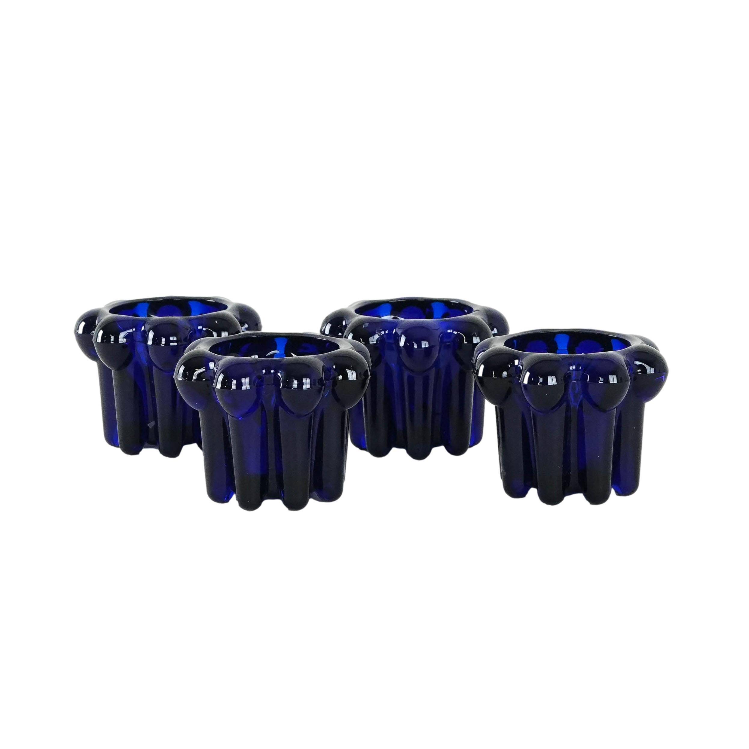 Set of cobalt candle holders, French design, 1970s, manufactured in Reims